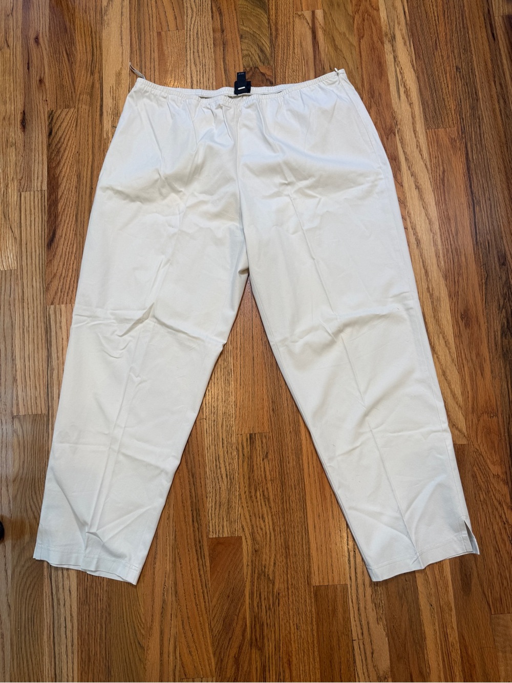Eileen Fisher White Stretch Side Zipper Elastic Waist Cotton Pants Size L